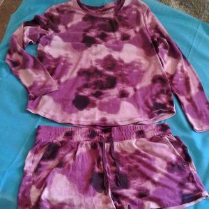 Purple Tie Dye T-Shirt & Shorts Set, Junior Size Large